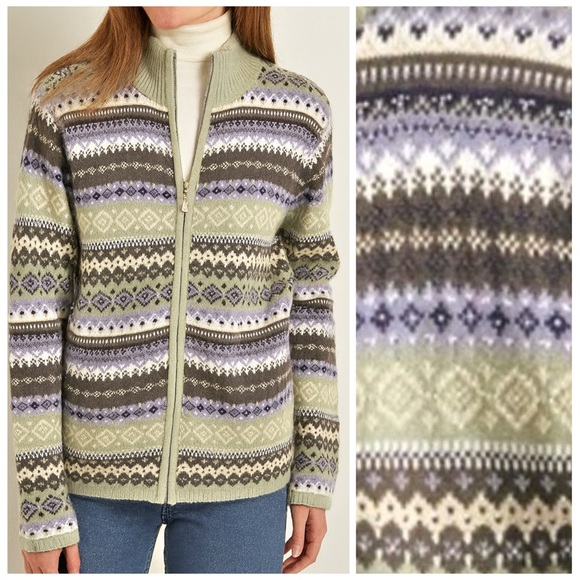 Vintage Dressbarn Fair Isle Full Zip Cardigan Embellished Size XL 90s Y2K Nordic - Picture 1 of 11